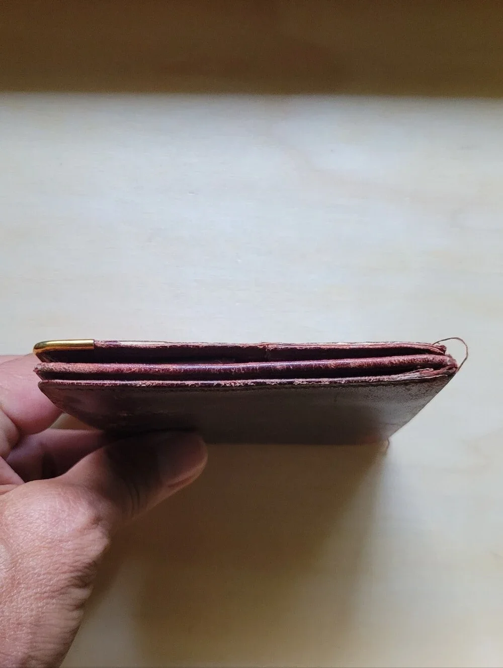 Vintage Cartier Burgandy Leather Bifold Wallet with Gold Corners & Coin holder